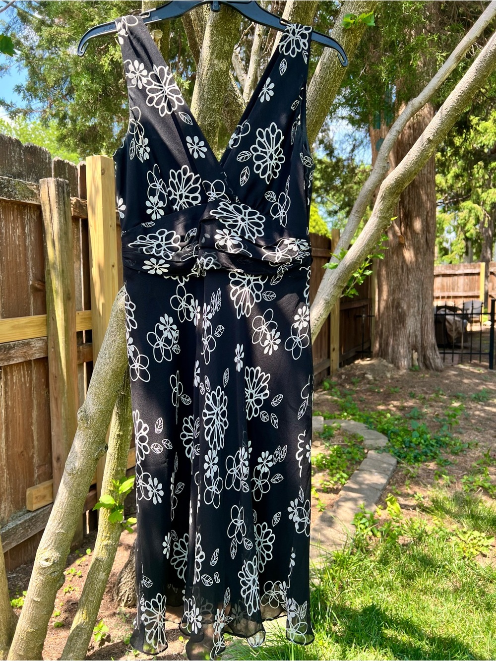 Nine West 100% Silk Dress y2k sheer hem floral flutter hem empire waist midi 6